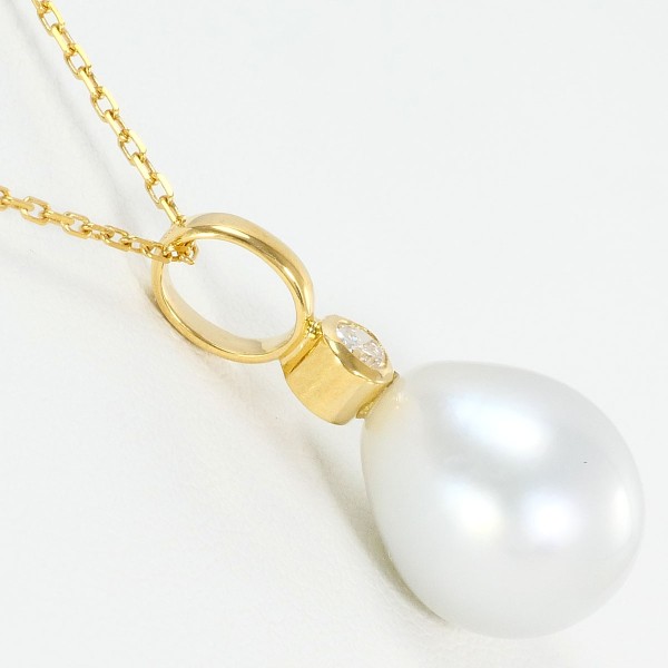 K18 18金 YG ネックレス パール(真珠) ダイヤ 0.08 ジュエリー 中古