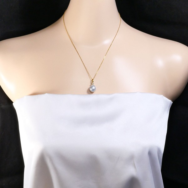 K18 18金 YG ネックレス パール(真珠) ダイヤ 0.08 ジュエリー 中古