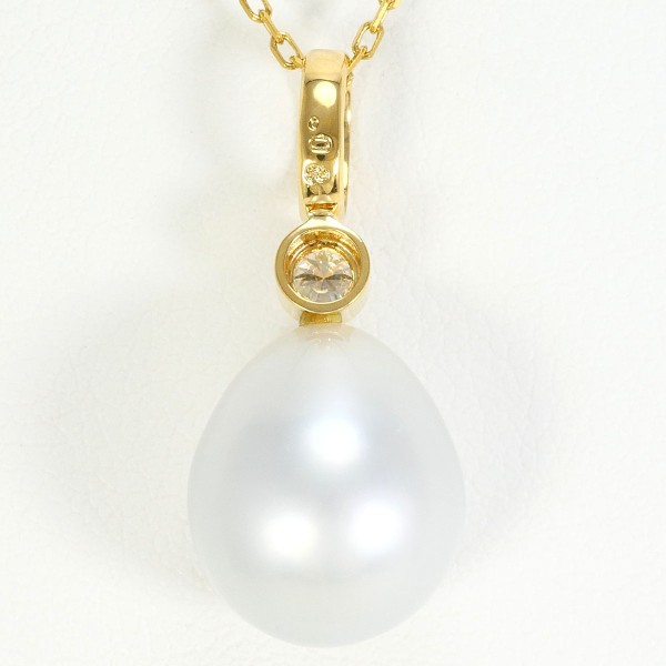 K18 18金 YG ネックレス パール(真珠) ダイヤ 0.08 ジュエリー 中古