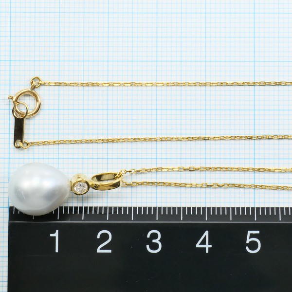 K18 18金 YG ネックレス パール(真珠) ダイヤ 0.08 ジュエリー 中古