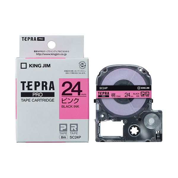 (まとめ) キングジム テプラ PRO テープカートリッジ パステル 24mm ピンク／黒文字 SC24P 1個 (×10セット)