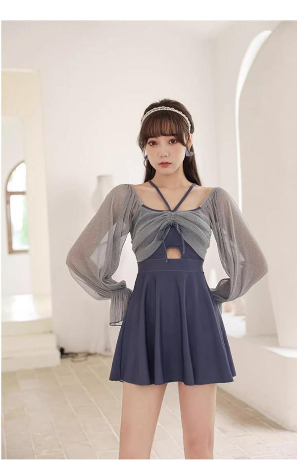 ワンピース水着 水着 2点セット 長袖 フリル 透け感あり リボン ワイヤーなし パッド付 レディース 着瘦せ シンプル セクシー 写真映え 撮影用 海 夏 サマー プール リゾート かわいい 旅行