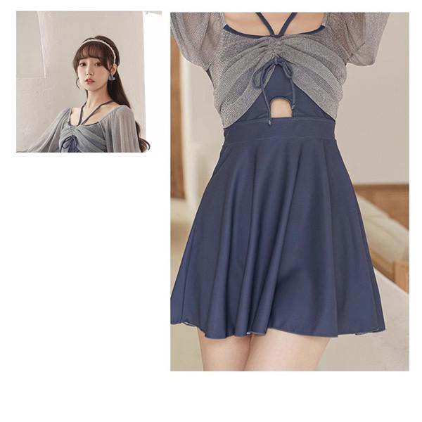 ワンピース水着 水着 2点セット 長袖 フリル 透け感あり リボン ワイヤーなし パッド付 レディース 着瘦せ シンプル セクシー 写真映え 撮影用 海 夏 サマー プール リゾート かわいい 旅行