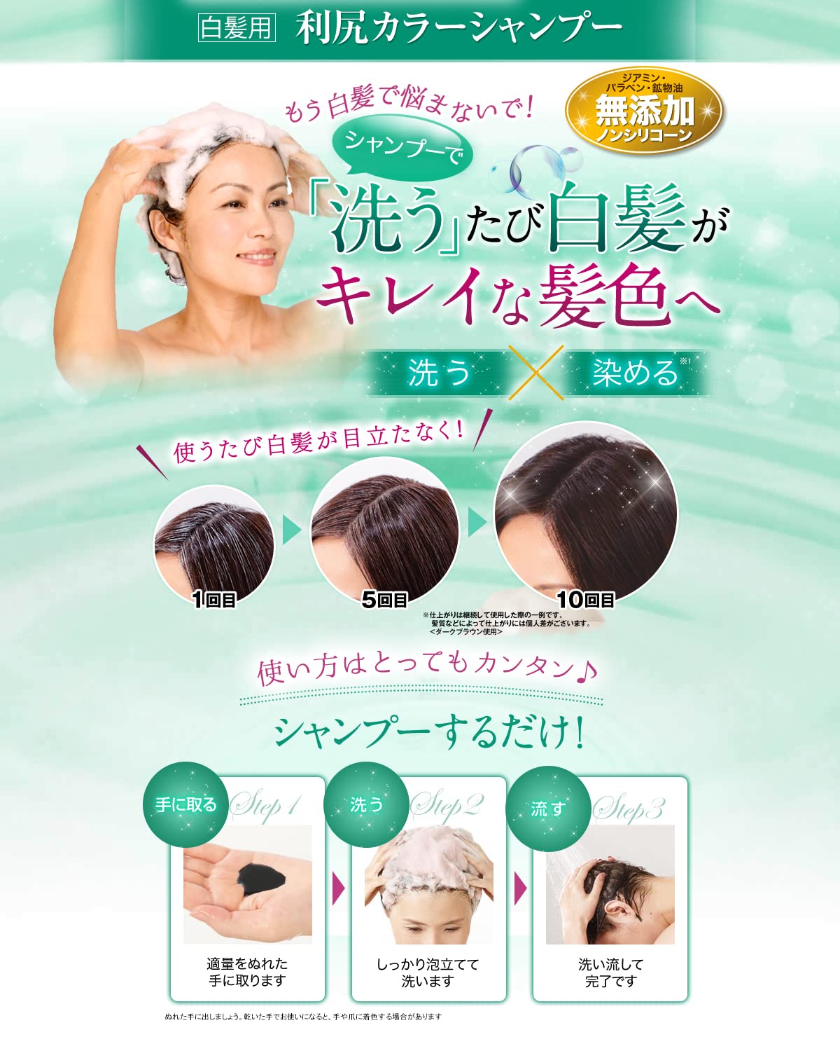 Sastty (サスティ) 【白髪用】大容量サイズ 利尻カラーシャンプー (ダークブラウン) 500ml×2本セット 【ミネラルイオンブラシ付】