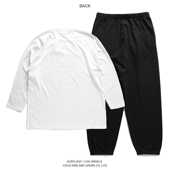 ACE FLAG 上下セット 長袖 ブランド スケボー メンズ 春秋冬用 白/黒 大きいサイズ エースフラッグ セットアップ ロンT 上下 Long Beach