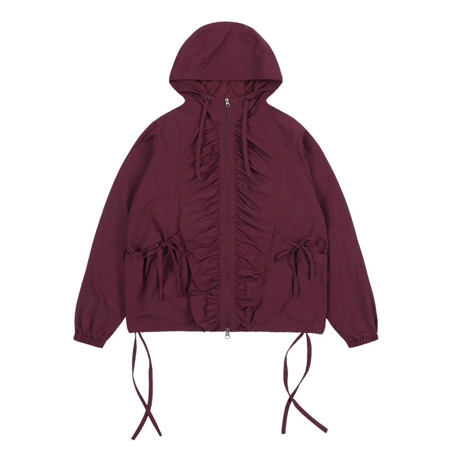 [RIBBON SHIRRING WINDBREAKER] リボンシャーリングウィンドブレーカー / BURGUNDY_CHARCOAL _IVORY