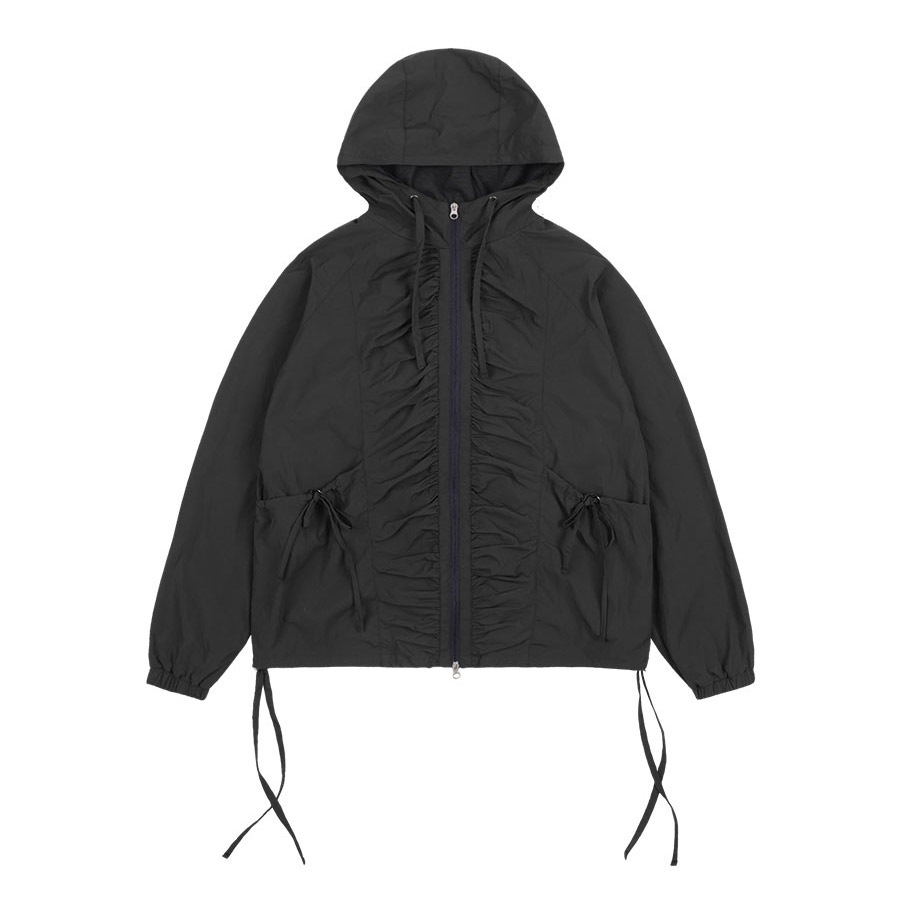 [RIBBON SHIRRING WINDBREAKER] リボンシャーリングウィンドブレーカー / BURGUNDY_CHARCOAL _IVORY