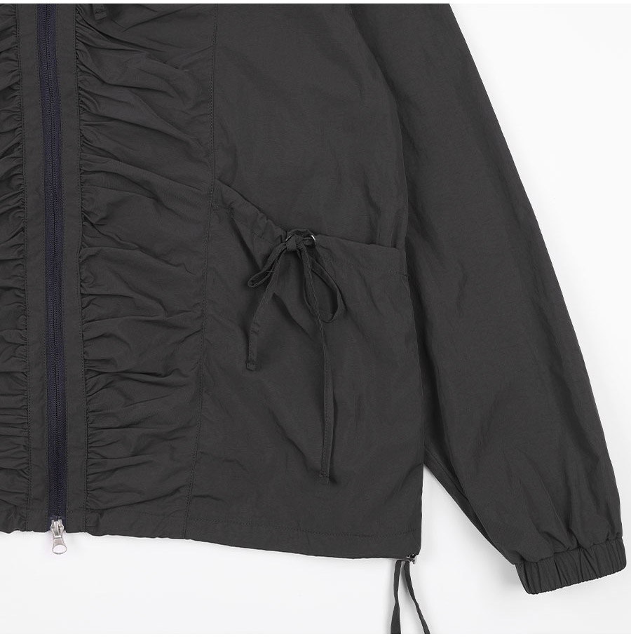[RIBBON SHIRRING WINDBREAKER] リボンシャーリングウィンドブレーカー / BURGUNDY_CHARCOAL _IVORY