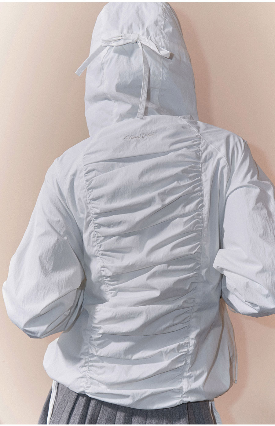 [RIBBON SHIRRING WINDBREAKER] リボンシャーリングウィンドブレーカー / BURGUNDY_CHARCOAL _IVORY