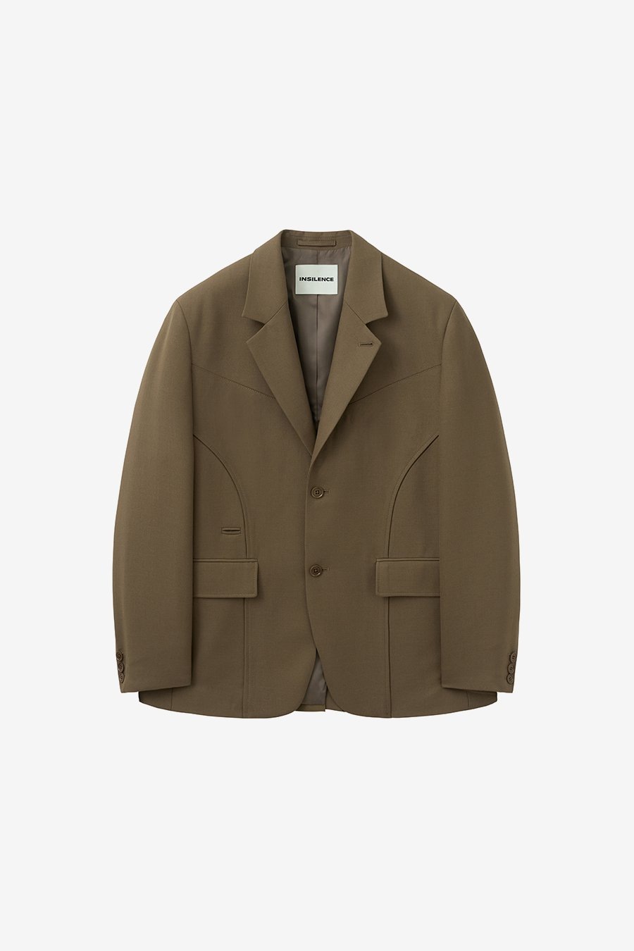 【INSILENCE】 CURVED LINE WOOL BLAZER : MOCHA