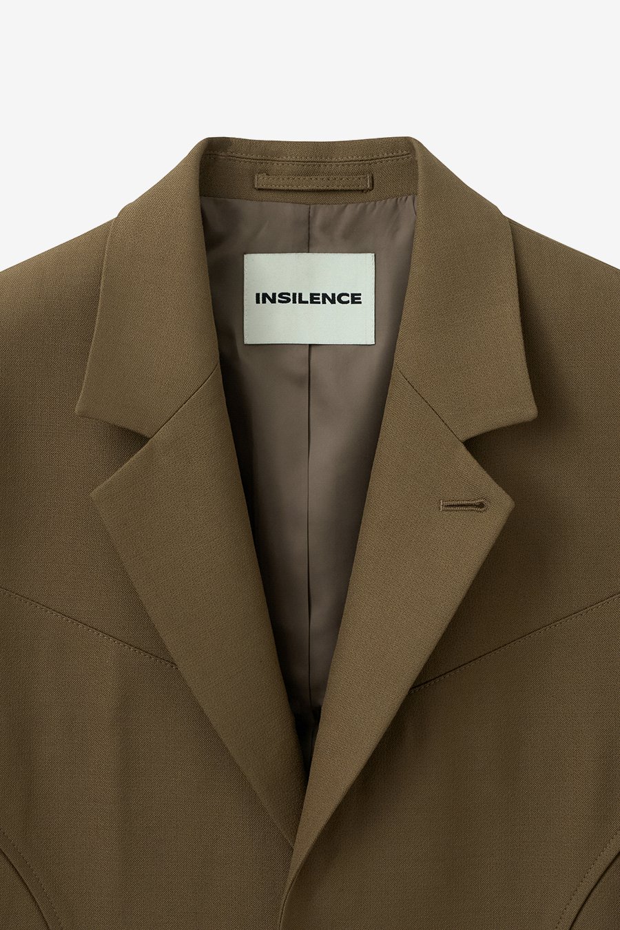 【INSILENCE】 CURVED LINE WOOL BLAZER : MOCHA