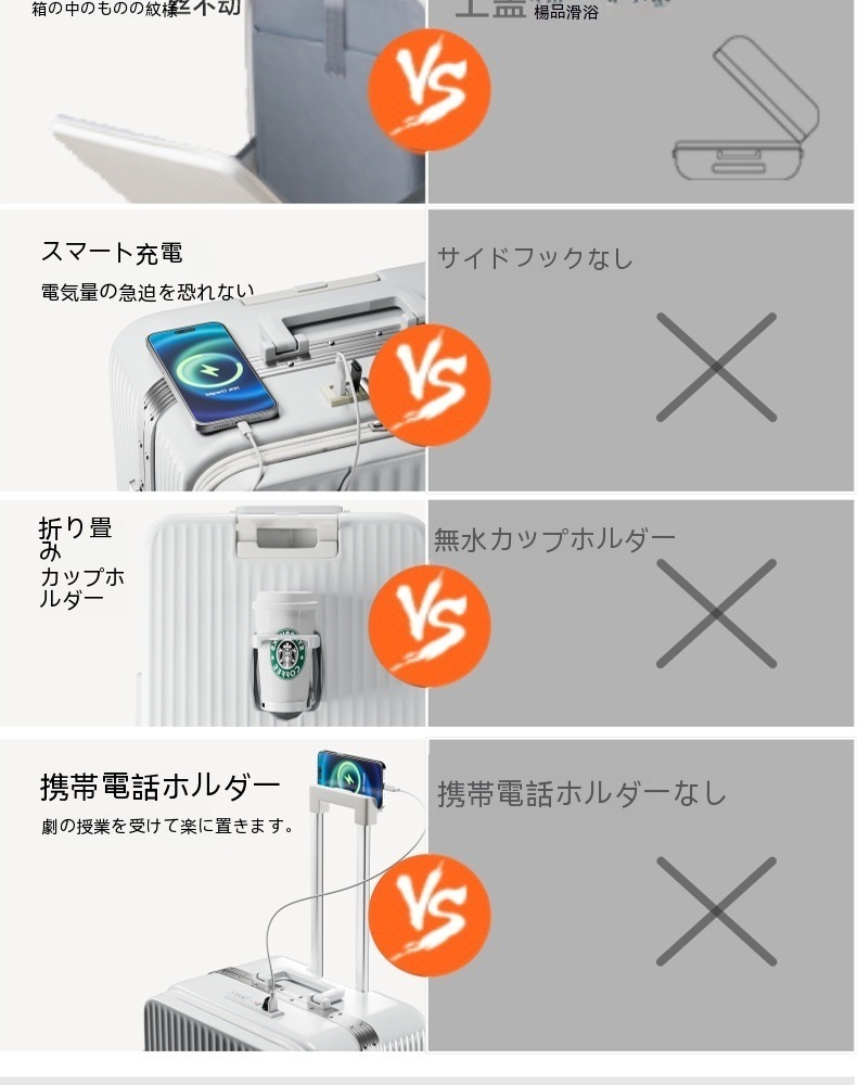 【メガ割り】スーツケース キャリーケース 機内持ち込み Sサイズ/Mサイズ/Lサイズ 多機能スーツケース フロントオープン 前開き USBポート付き 充電口 カップホルダー付き 超軽量 大容量 【メガ割り】スーツケース キャリーケース 機内持ち込み Sサイズ/Mサイズ/Lサイズ 多機能スーツケース フロントオープン 前開き USBポート付き 充電口 カップホルダー付き 超軽量 大容量