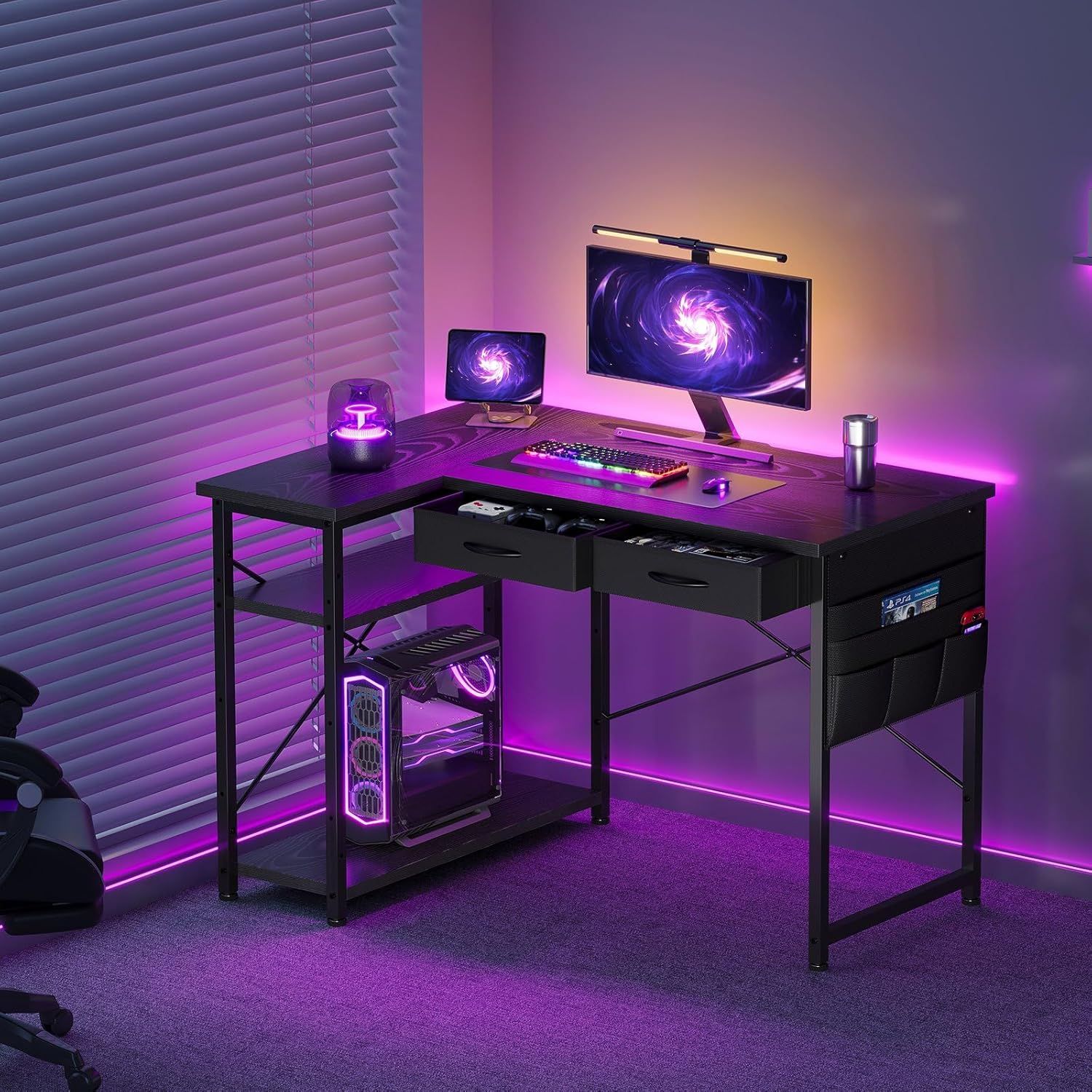 ゲーミングデスク l字デスク机pcデスク パソコンデスク 幅100cm×奥行45cm つくえ 勉強机学習机 左右入替可 布製引き出し付き オフィスデスク ワークデスク 収納ラック ダークブラウン ゲーミングデスク l字デスク机pcデスク パソコンデスク 幅100cm×奥行45cm つくえ 勉強机学習机 左右入替可 布製引き出し付き オフィスデスク ワークデスク 収納ラック ダークブラウン