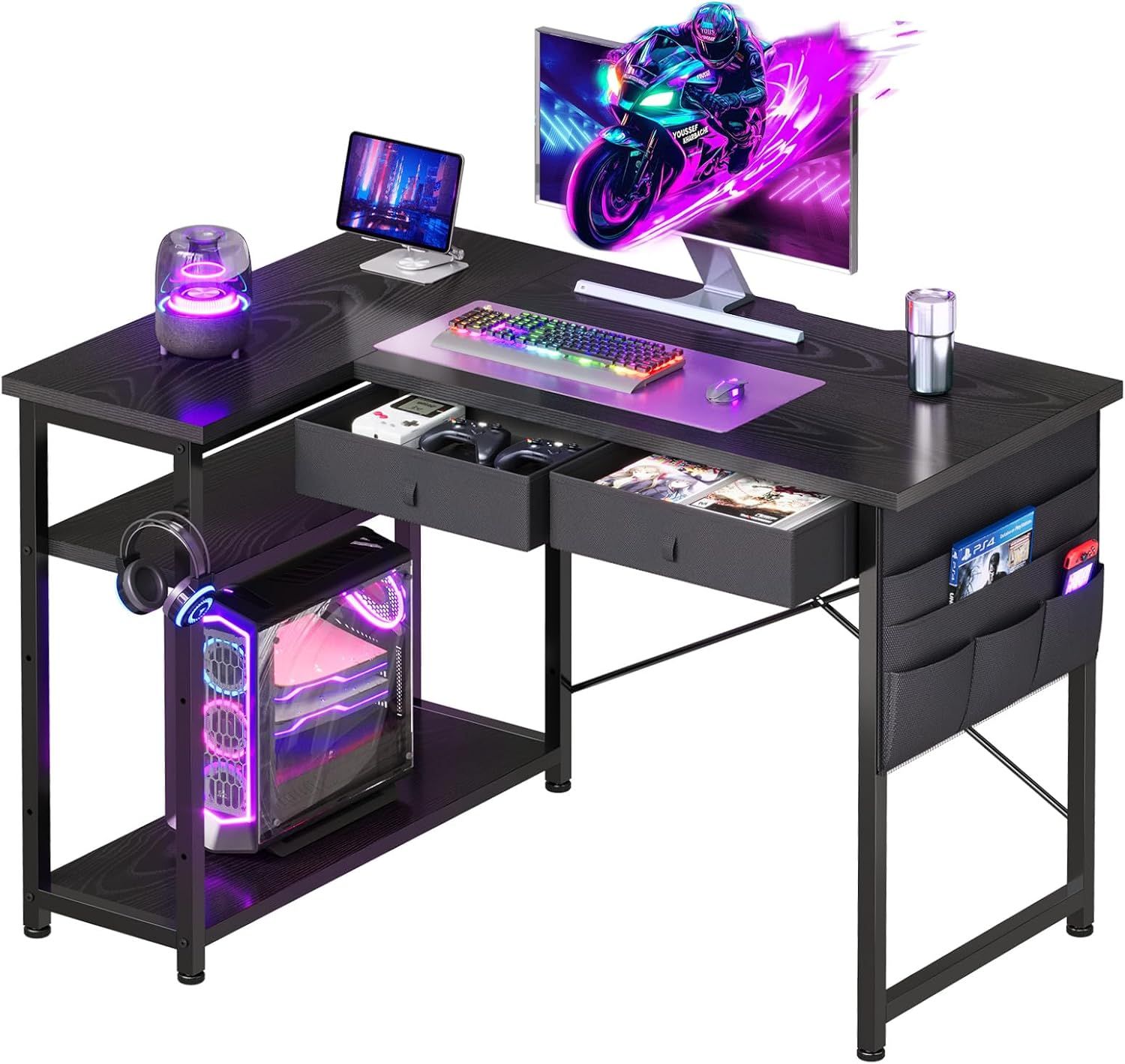 ゲーミングデスク l字デスク机pcデスク パソコンデスク 幅100cm×奥行45cm つくえ 勉強机学習机 左右入替可 布製引き出し付き オフィスデスク ワークデスク 収納ラック ダークブラウン ゲーミングデスク l字デスク机pcデスク パソコンデスク 幅100cm×奥行45cm つくえ 勉強机学習机 左右入替可 布製引き出し付き オフィスデスク ワークデスク 収納ラック ダークブラウン