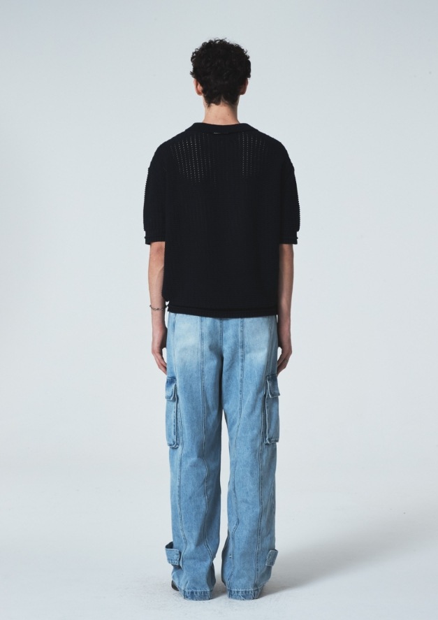 【MAISON MINED】 BUTTER CREAM KNIT HALF SHIRTS