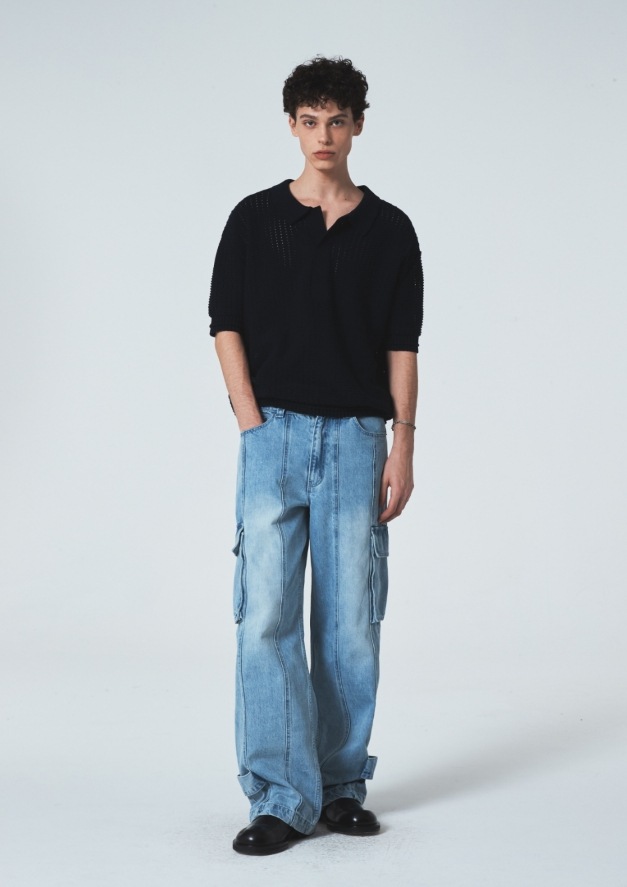 【MAISON MINED】 BUTTER CREAM KNIT HALF SHIRTS