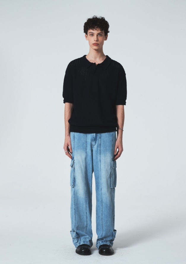 【MAISON MINED】 BUTTER CREAM KNIT HALF SHIRTS