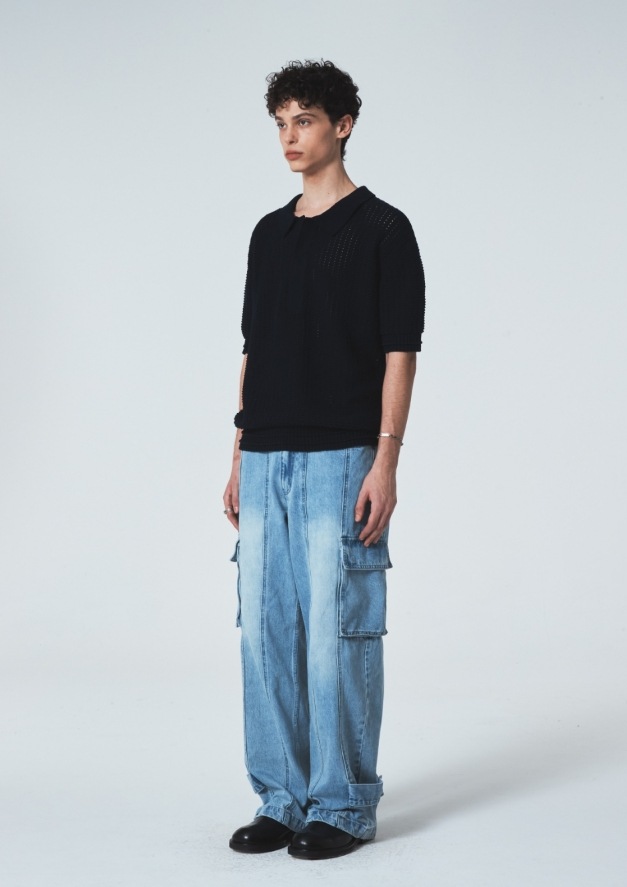 【MAISON MINED】 BUTTER CREAM KNIT HALF SHIRTS