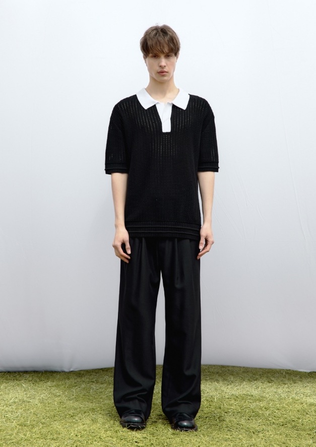 【MAISON MINED】 BUTTER CREAM KNIT HALF SHIRTS