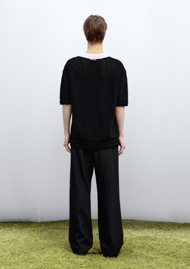 【MAISON MINED】 BUTTER CREAM KNIT HALF SHIRTS