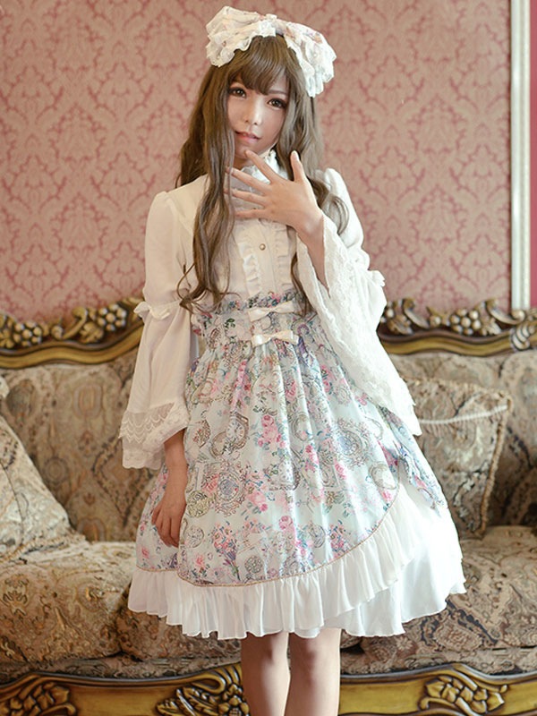 【短納期】ロリィタスカート シフォン プリント柄 カジュアル フリル スウィート 【短納期】ロリィタスカート シフォン プリント柄 カジュアル フリル スウィート