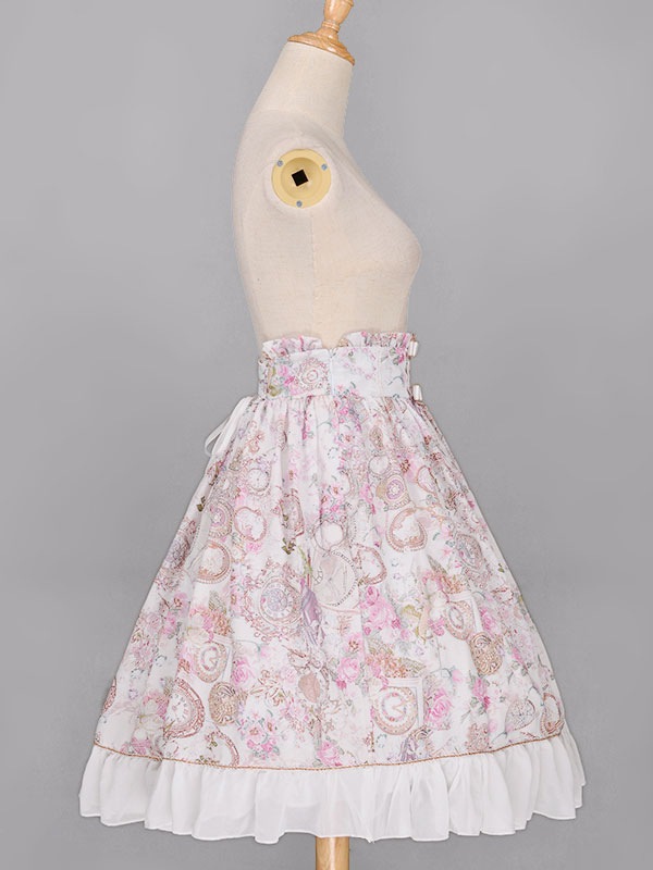 【短納期】ロリィタスカート シフォン プリント柄 カジュアル フリル スウィート 【短納期】ロリィタスカート シフォン プリント柄 カジュアル フリル スウィート