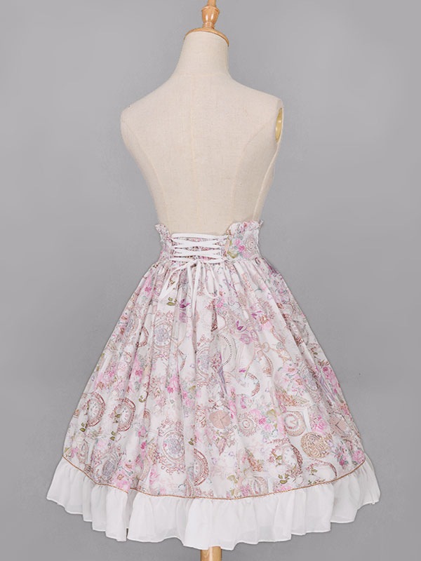 【短納期】ロリィタスカート シフォン プリント柄 カジュアル フリル スウィート 【短納期】ロリィタスカート シフォン プリント柄 カジュアル フリル スウィート