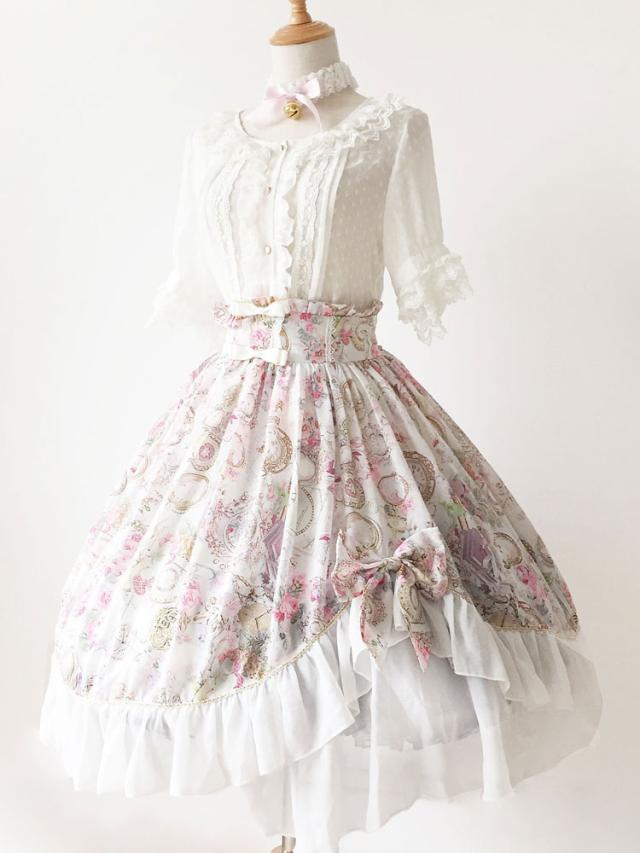 【短納期】ロリィタスカート シフォン プリント柄 カジュアル フリル スウィート 【短納期】ロリィタスカート シフォン プリント柄 カジュアル フリル スウィート