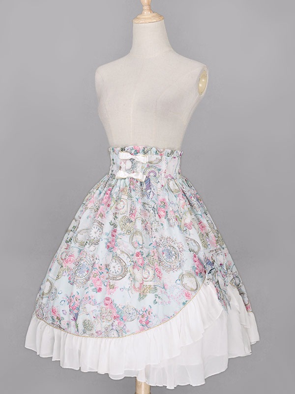 【短納期】ロリィタスカート シフォン プリント柄 カジュアル フリル スウィート 【短納期】ロリィタスカート シフォン プリント柄 カジュアル フリル スウィート