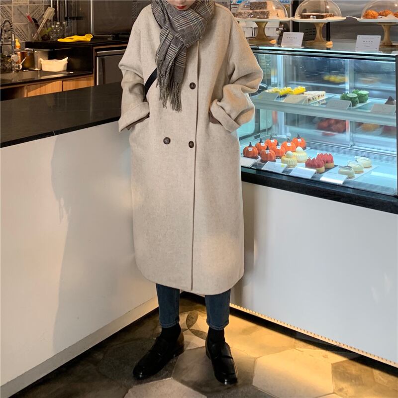 アウター コート ロングコート ロング丈 厚手 襟付き ボタン 長袖 カジュアル シンプル