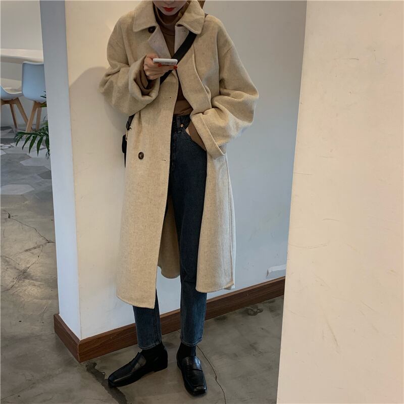 アウター コート ロングコート ロング丈 厚手 襟付き ボタン 長袖 カジュアル シンプル