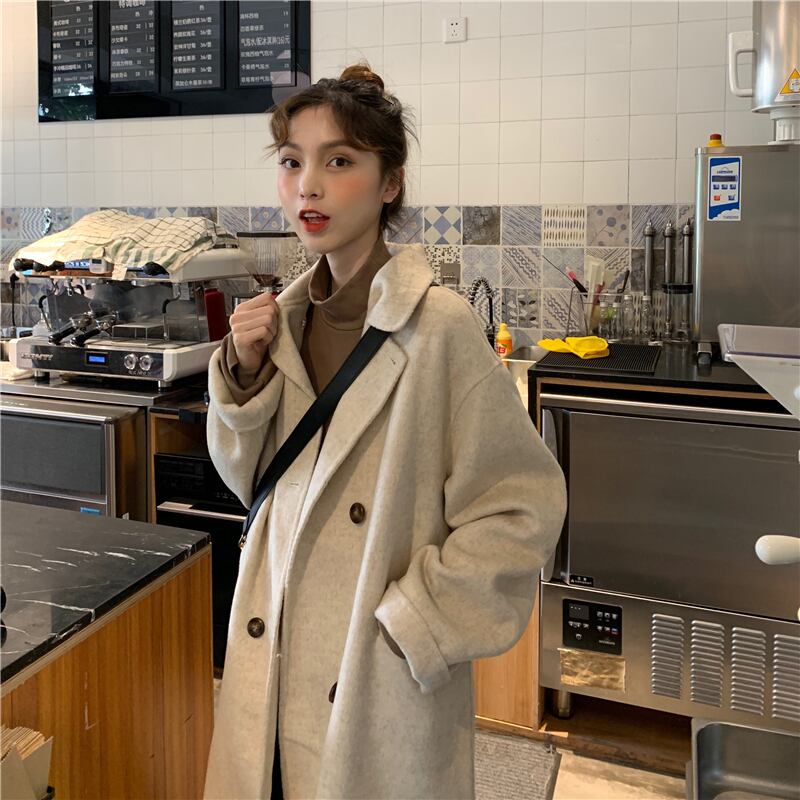 アウター コート ロングコート ロング丈 厚手 襟付き ボタン 長袖 カジュアル シンプル