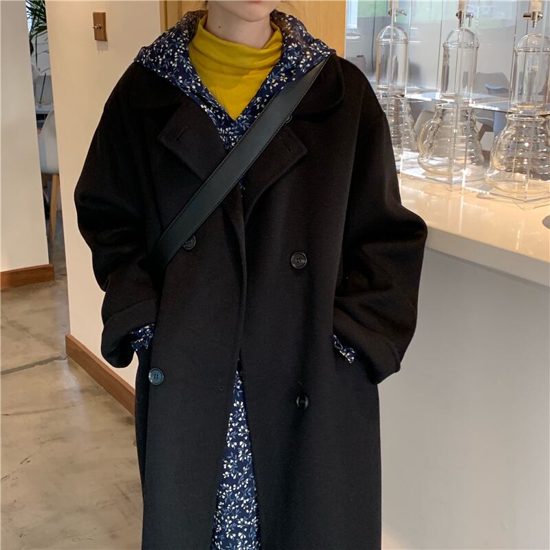 アウター コート ロングコート ロング丈 厚手 襟付き ボタン 長袖 カジュアル シンプル