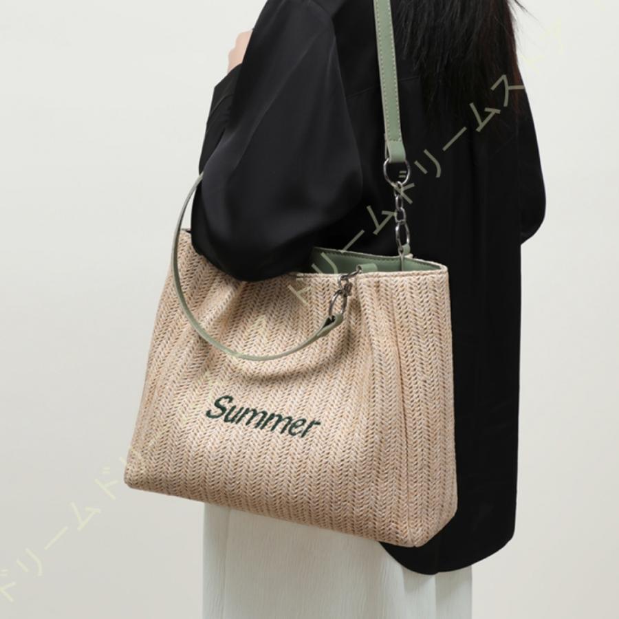 トートバッグ レディース 大容量 多機能 わら編み 通勤 通学 肩掛け 収納バッグ 手提げ ファッション A4対応 大きめ 通勤バッグ ショルダーバッグ エコバッグ