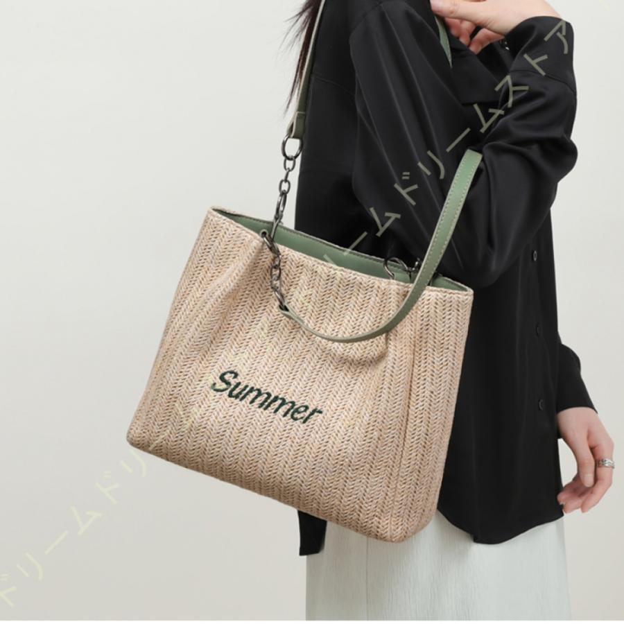 トートバッグ レディース 大容量 多機能 わら編み 通勤 通学 肩掛け 収納バッグ 手提げ ファッション A4対応 大きめ 通勤バッグ ショルダーバッグ エコバッグ