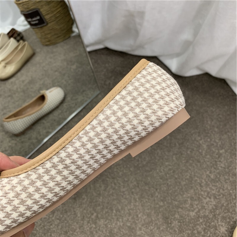 パンプス 足袋 レディース 1.5cm ぺたんこ フラットシューズ ラウンドトゥ 柔らかい 大人可愛い シンプル カジュアル お洒落 デイリー レトロ チェック 無地 白 黒 茶色 ベージュ 千鳥格子