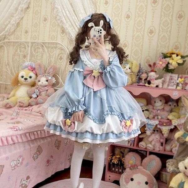 ロリータ 大きいサイズ フルロリータ ネイビー ネックop 長袖 ポッドワンピース 長袖ドレス Qoo10] ロリータ 大きいサイズ フルロリータ ネ