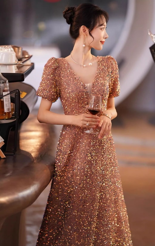 ドレス パーティー 二次会 披露宴 ステージ 舞台 フォーマル ラウンジ ロング 半袖 パフスリーブ 袖あり Vネック 襟なし プリンセスライン フレア Aライン ファスナー ハイウエスト ドレス パーティー 二次会 披露宴 ステージ 舞台 フォーマル ラウンジ ロング 半袖 パフスリーブ 袖あり Vネック 襟なし プリンセスライン フレア Aライン ファスナー ハイウエスト