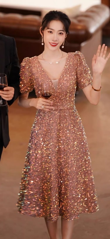 ドレス パーティー 二次会 披露宴 ステージ 舞台 フォーマル ラウンジ ロング 半袖 パフスリーブ 袖あり Vネック 襟なし プリンセスライン フレア Aライン ファスナー ハイウエスト ドレス パーティー 二次会 披露宴 ステージ 舞台 フォーマル ラウンジ ロング 半袖 パフスリーブ 袖あり Vネック 襟なし プリンセスライン フレア Aライン ファスナー ハイウエスト