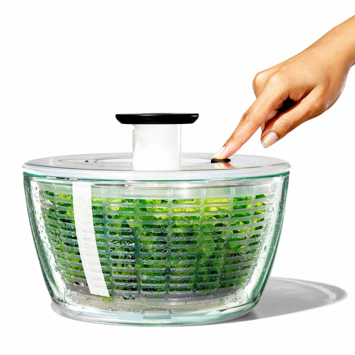 OXO ガラスサラダスピナー 食洗機対応 野菜水切り器 オクソー 野菜水切りかご スピナー 手動 回転式 ガラス製 滑り止め付き ボウル コランダー 下ごしらえ用品 キッチン便利グッズ