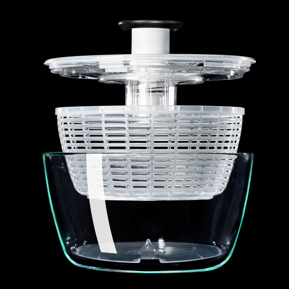OXO ガラスサラダスピナー 食洗機対応 野菜水切り器 オクソー 野菜水切りかご スピナー 手動 回転式 ガラス製 滑り止め付き ボウル コランダー 下ごしらえ用品 キッチン便利グッズ