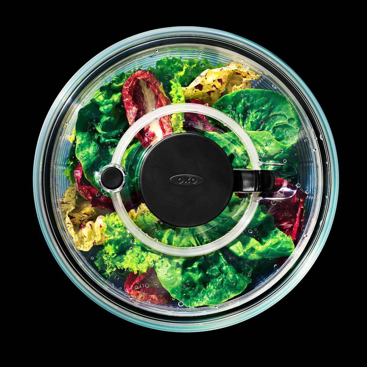 OXO ガラスサラダスピナー 食洗機対応 野菜水切り器 オクソー 野菜水切りかご スピナー 手動 回転式 ガラス製 滑り止め付き ボウル コランダー 下ごしらえ用品 キッチン便利グッズ