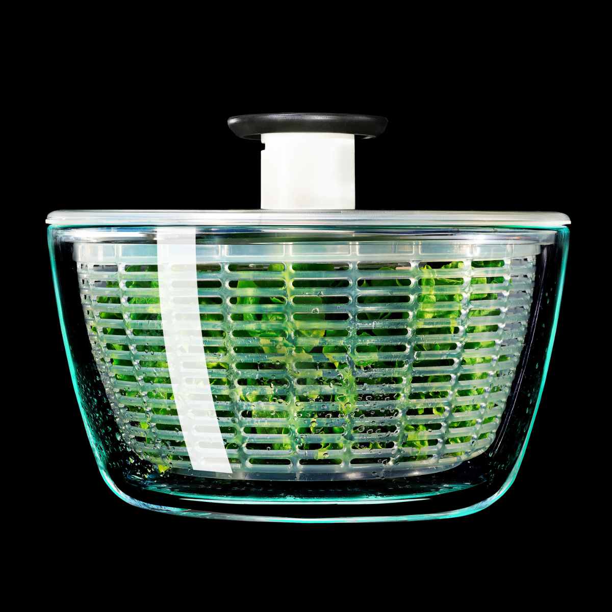 OXO ガラスサラダスピナー 食洗機対応 野菜水切り器 オクソー 野菜水切りかご スピナー 手動 回転式 ガラス製 滑り止め付き ボウル コランダー 下ごしらえ用品 キッチン便利グッズ