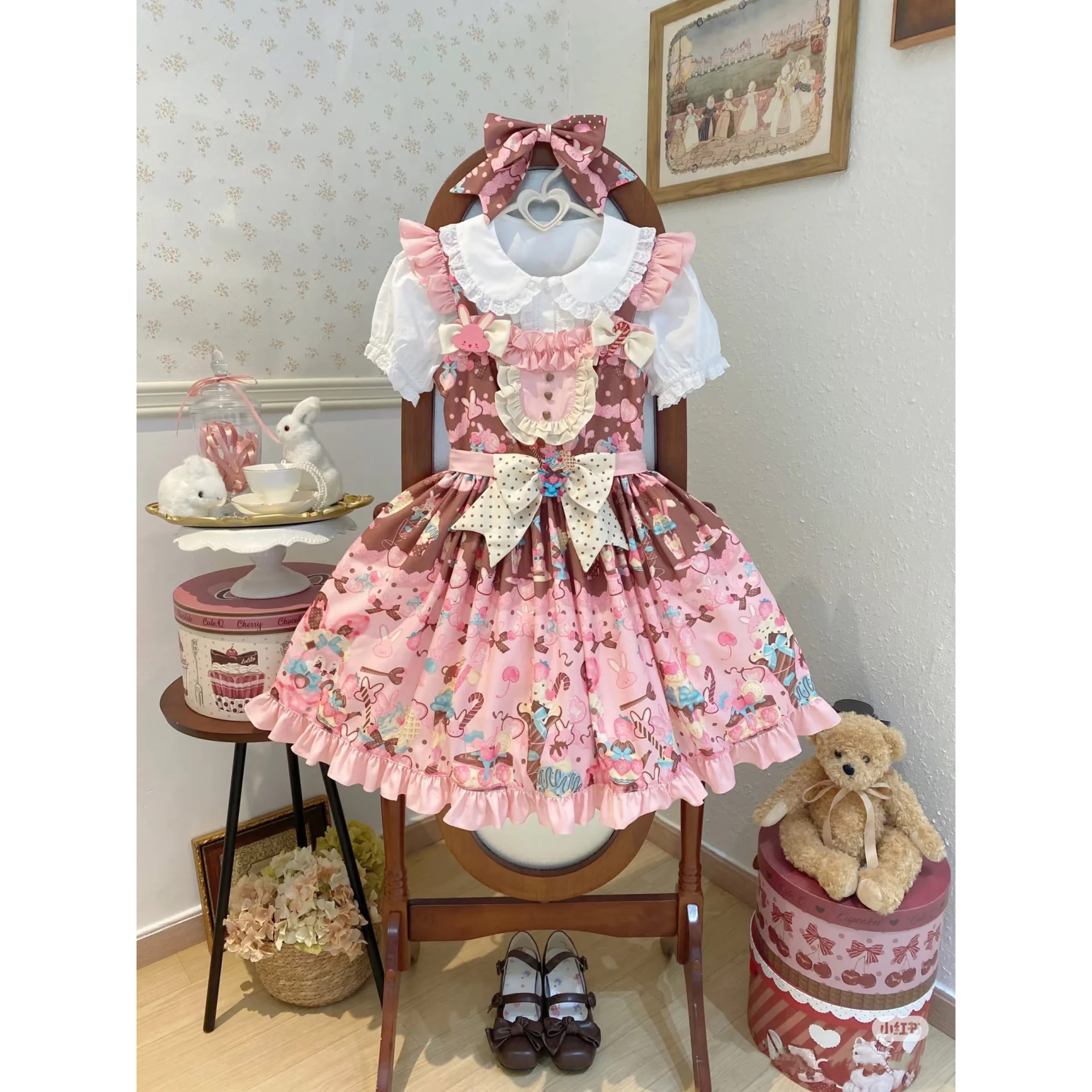 正规品Lolita裙洛丽塔夏新款粉色JSK套装连衣裙大童兔兔公主裙 正规品Lolita裙洛丽塔夏新款粉色JSK套装连衣裙大童兔兔公主裙