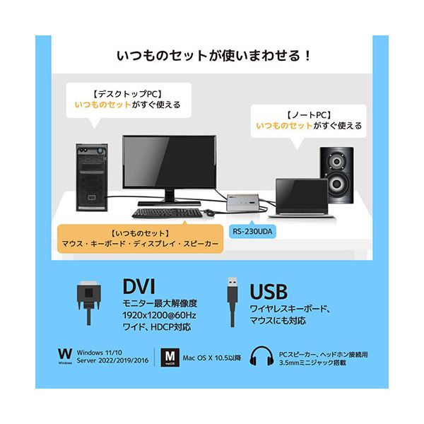 DVIパソコン切替器（2台用） RS-230UDA