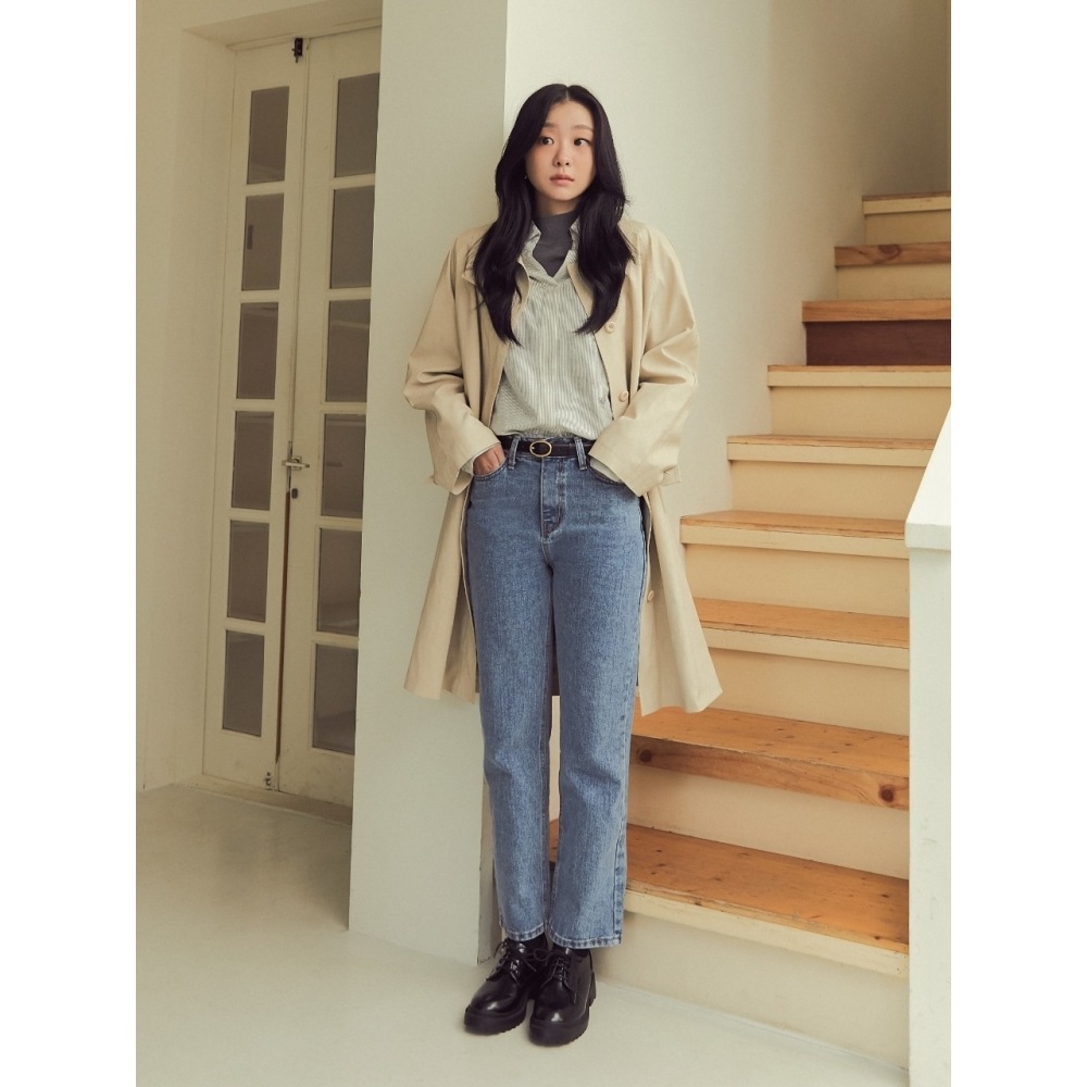 DEPOUND Vネックカラーシャツ グレーストライプ