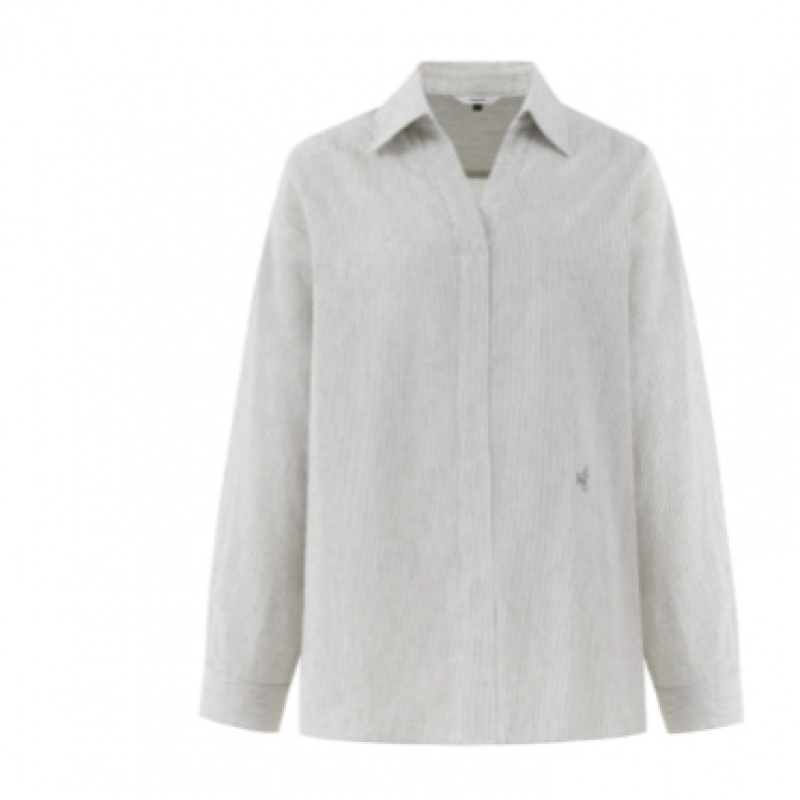 DEPOUND Vネックカラーシャツ グレーストライプ