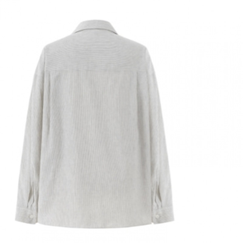 DEPOUND Vネックカラーシャツ グレーストライプ