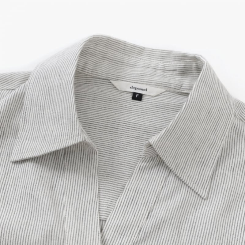 DEPOUND Vネックカラーシャツ グレーストライプ