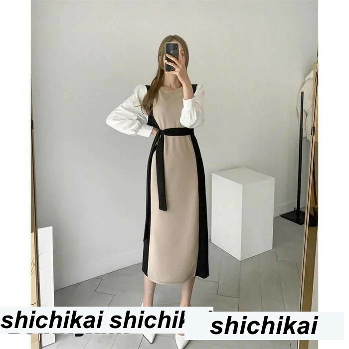 新生活 ワンピース ロング レディース ニット きれいめ 秋冬 エレガント ドッキング おしゃれ 女性らしい 大人 春 秋 冬 長袖 マキシ デーリー デート パーティー OL 秋 春 冬 秋物 冬物